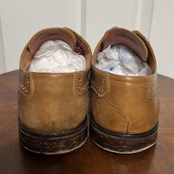 🔥🔥 Martin Dingman Made In Italy Tan Leather Lace Up Derby Wing Tip Shoes - GUC - Picture 6 of 11